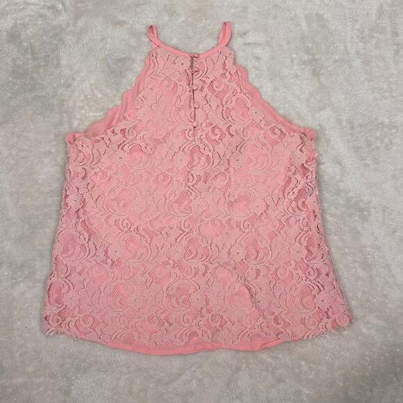 Sweet Wanderer Womens Tank Top Pink Floral Lace Lined High Scoop Neck S - Picture 3 of 6